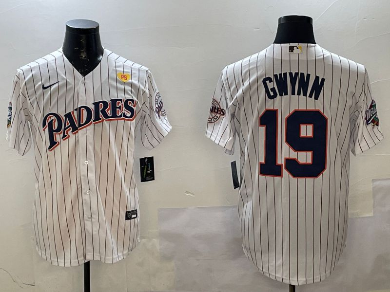 Men San Diego Padres #19 Gwynn White Stripe Throwback Game Nike 2025 MLB Jersey style 4266->san diego padres->MLB Jersey